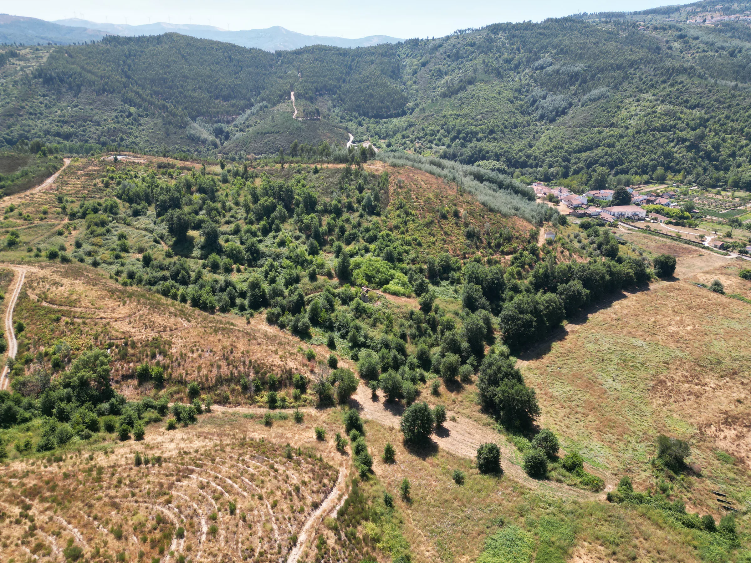 Amplo panorama aéreo sobre Candosa e o vale do Pisão
