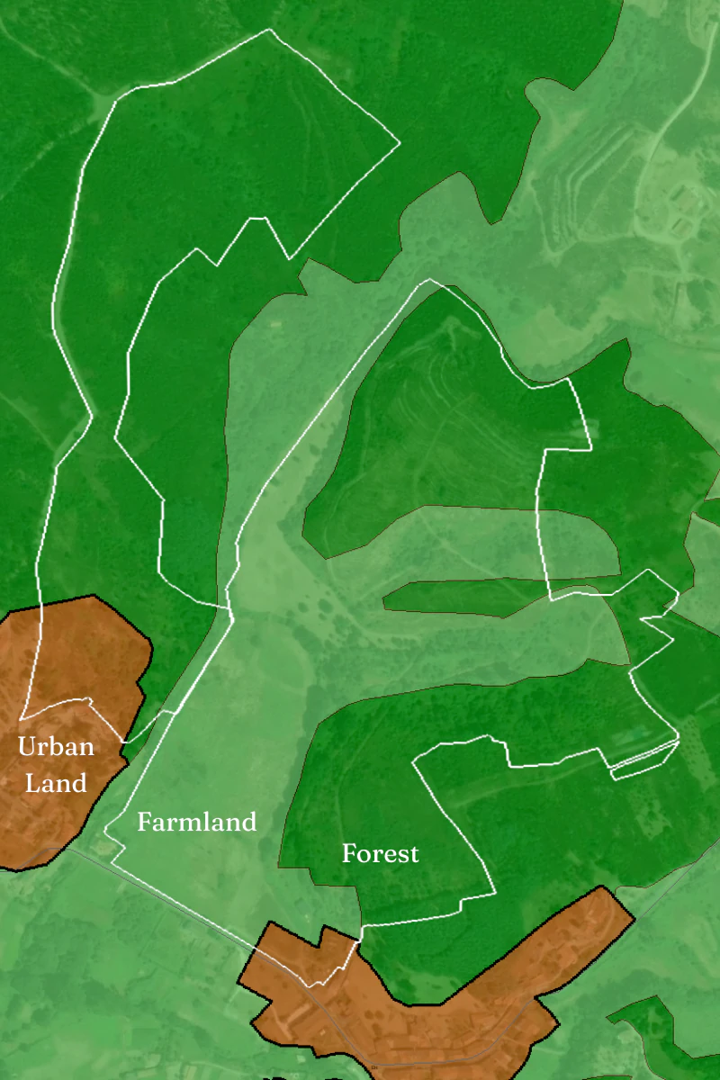 Planning map showing agricultural, forest and urban land classifications