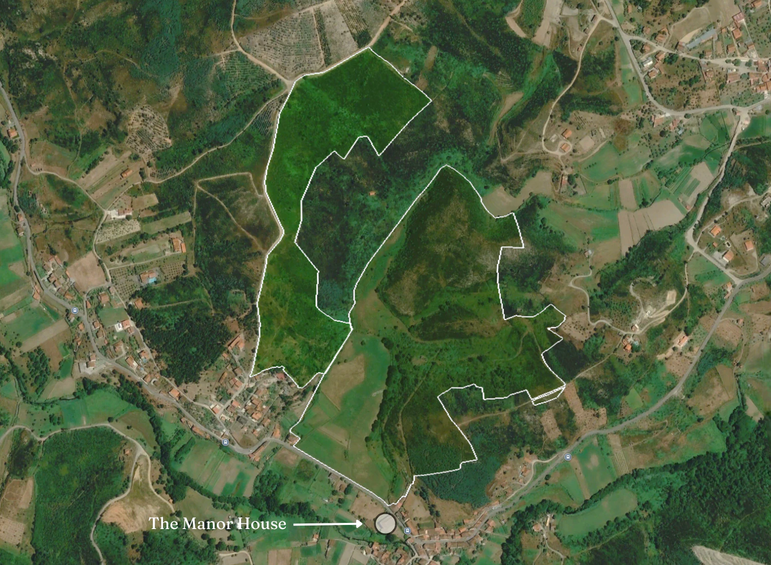 Satellite overview showing Candosa and Valverde together, with the Solar marked below them